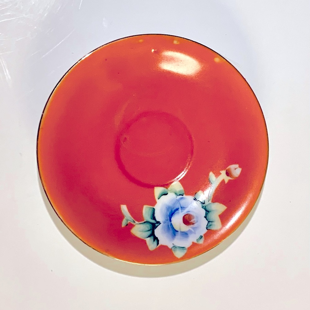 1940’s Occupied Japan Hand-Painted Gold China Porcelain Orange Cornflower Saucer